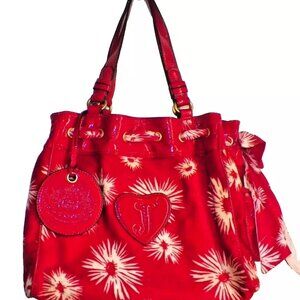 Juicy Couture "Christmas" Red Poinsettia Velour Daydreamer Shoulder Bag Shopper